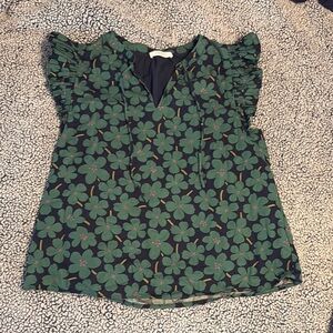 Avara Ryan Top - Green Flutter Sleeve Ruffled Blouse